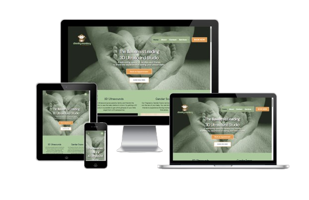 Responsive website design for start up business Cheeky Monkey 3D Ultrasound, shown across desktop, tablet and mobile devices, SEO and website design by local Illawarra digital agency Top Gong Digital Marketing