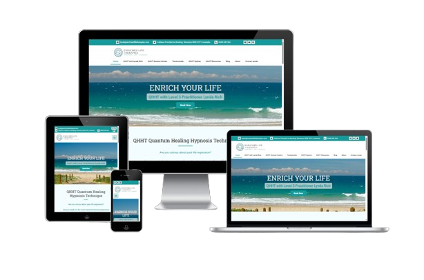 Responsive website design for Enriched Life Therapies QHHT practitioner in Wollongong, shown across multiple devices