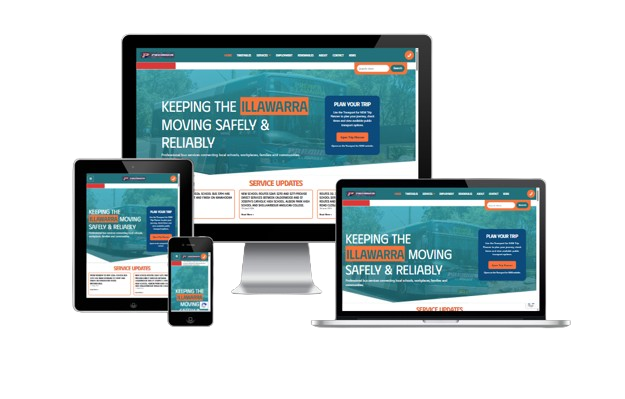 Responsive, modern website design for Premier Illawarra bus services, displayed across desktop, tablet and mobile devices